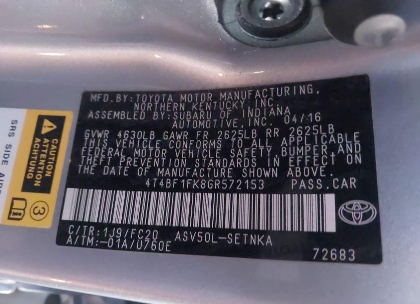 Photo 9 of 2016 Toyota Camry LE (VIN 4T4BF1FK8GR572153)