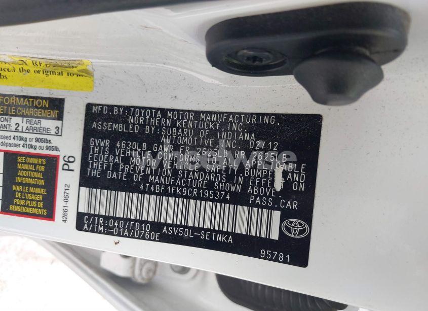 Photo 9 of 2012 Toyota Camry LE (VIN 4T4BF1FK9CR195374)