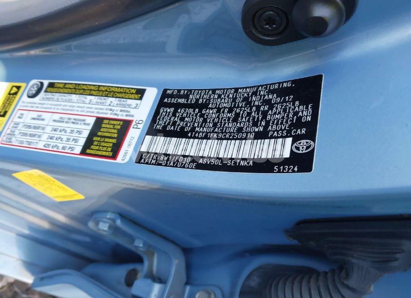 Photo 9 of 2012 Toyota Camry LE (VIN 4T4BF1FK9CR250910)