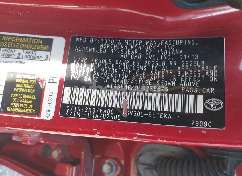 Photo 9 of 2013 Toyota Camry L (VIN 4T4BF1FK9DR278675)