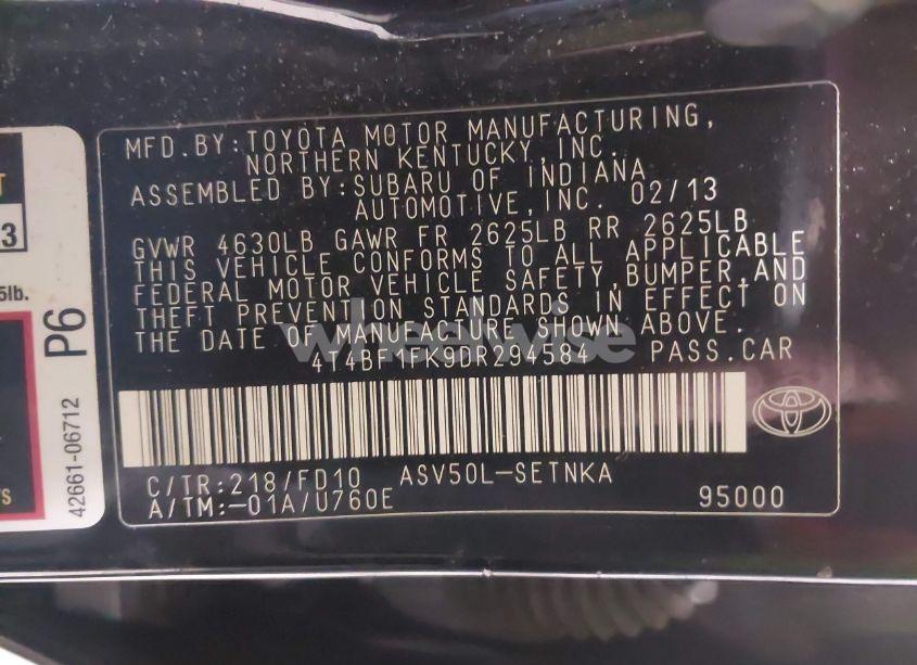 Photo 9 of 2013 Toyota Camry LE (VIN 4T4BF1FK9DR294584)