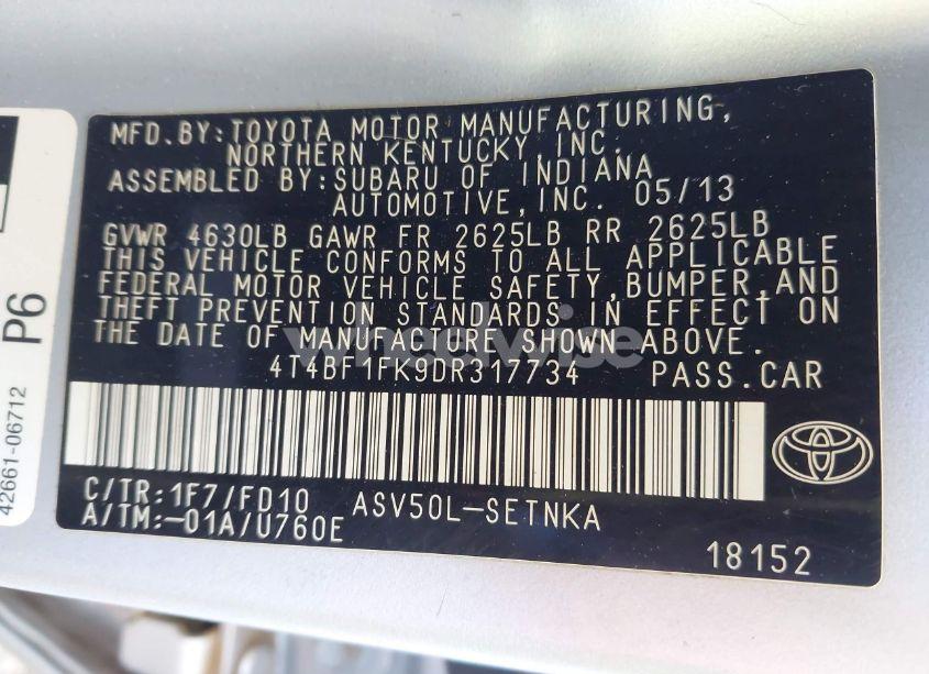 Photo 9 of 2013 Toyota Camry LE (VIN 4T4BF1FK9DR317734)