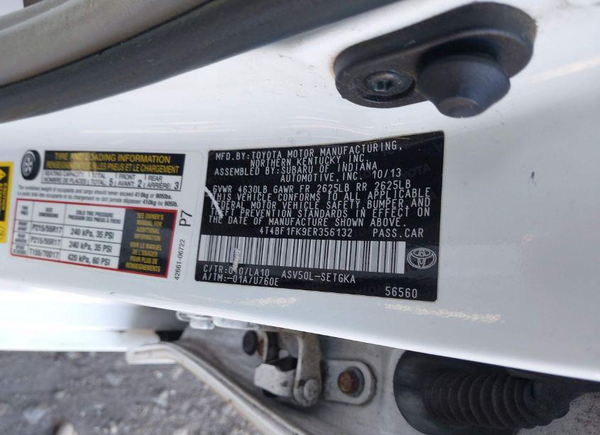 Photo 9 of 2014 Toyota Camry XLE (VIN 4T4BF1FK9ER356132)