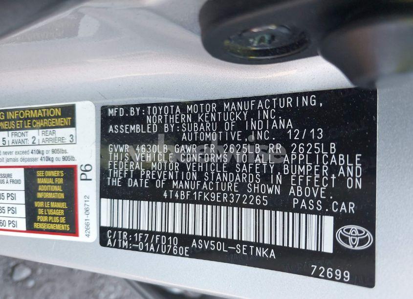 Photo 9 of 2014 Toyota Camry LE (VIN 4T4BF1FK9ER372265)