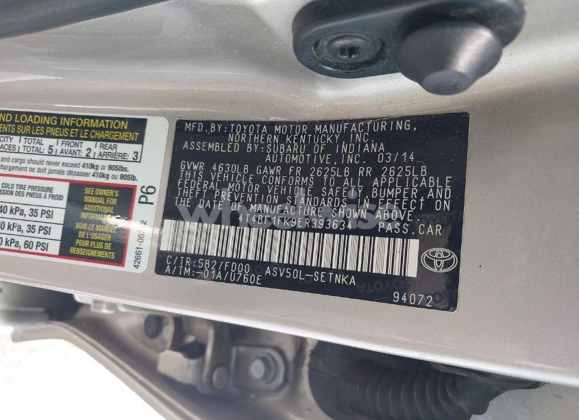Photo 9 of 2014 Toyota Camry LE (VIN 4T4BF1FK9ER393634)