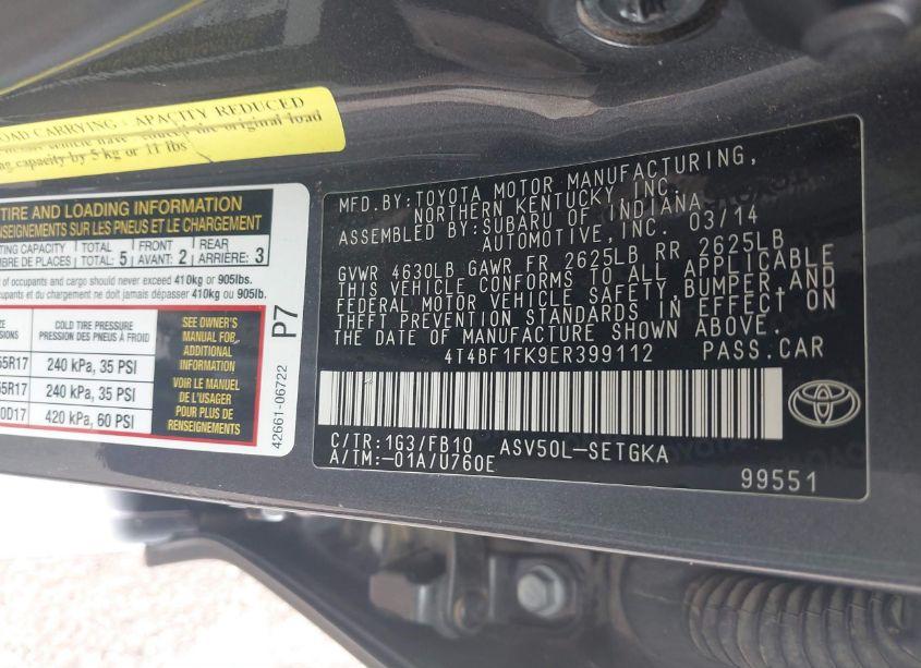 Photo 9 of 2014 Toyota Camry XLE (VIN 4T4BF1FK9ER399112)