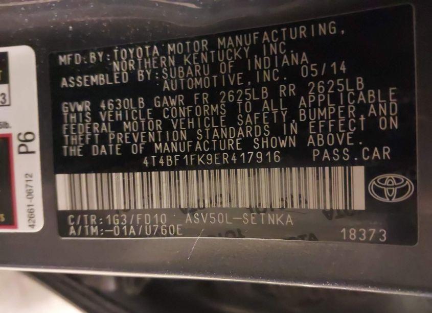 Photo 9 of 2014 Toyota Camry LE (VIN 4T4BF1FK9ER417916)