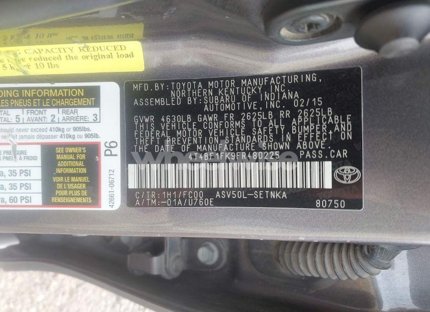 Photo 8 of 2015 Toyota Camry LE (VIN 4T4BF1FK9FR480225)