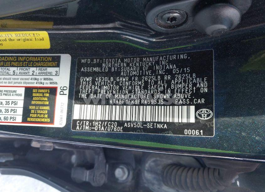 Photo 9 of 2015 Toyota Camry LE (VIN 4T4BF1FK9FR499535)