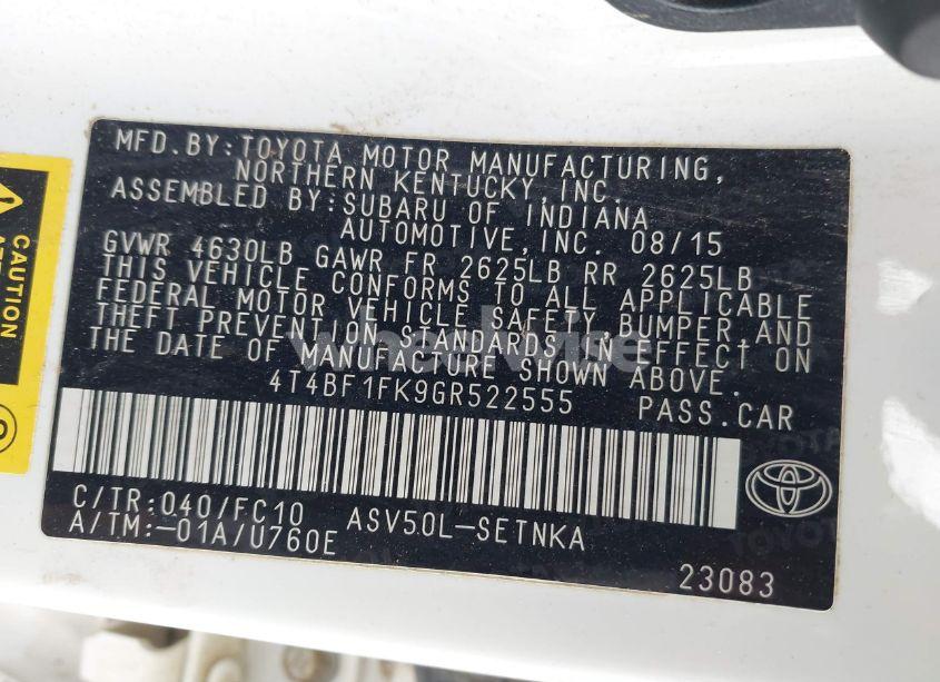 Photo 9 of 2016 Toyota Camry LE (VIN 4T4BF1FK9GR522555)