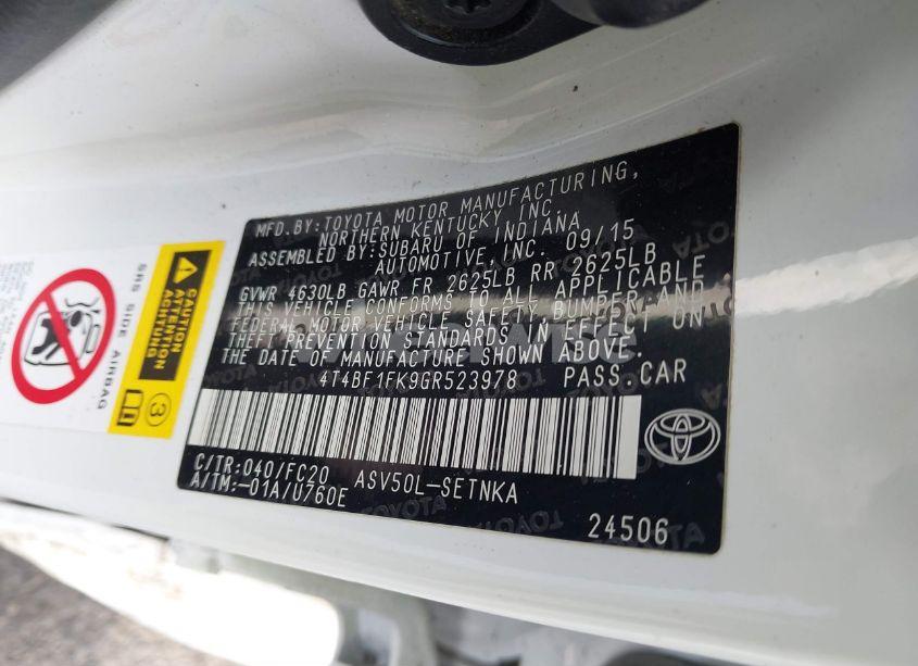 Photo 9 of 2016 Toyota Camry LE (VIN 4T4BF1FK9GR523978)