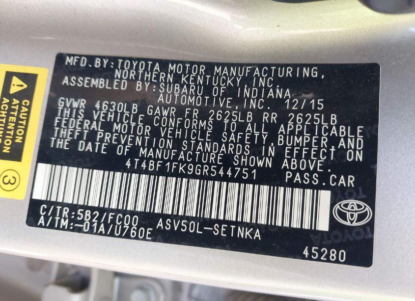 Photo 9 of 2016 Toyota Camry LE (VIN 4T4BF1FK9GR544751)