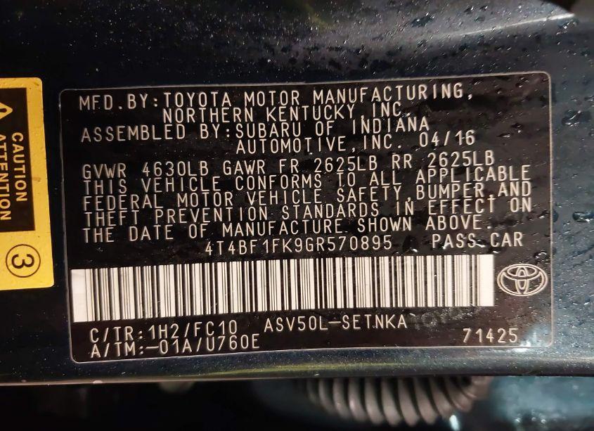 Photo 9 of 2016 Toyota Camry LE (VIN 4T4BF1FK9GR570895)