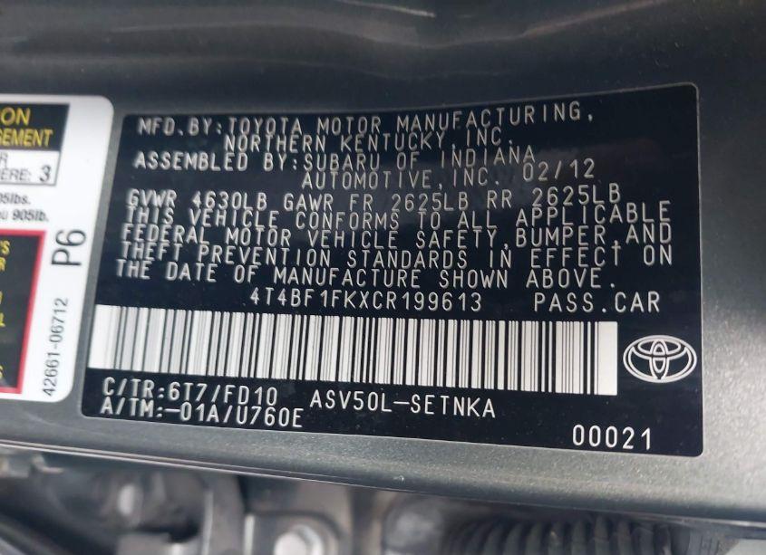 Photo 9 of 2012 Toyota Camry LE (VIN 4T4BF1FKXCR199613)