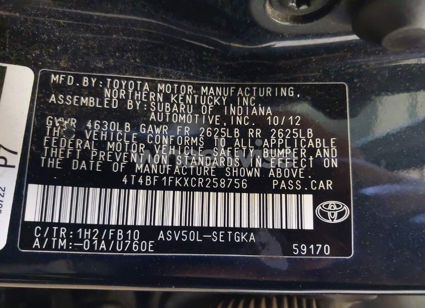 Photo 9 of 2012 Toyota Camry XLE (VIN 4T4BF1FKXCR258756)