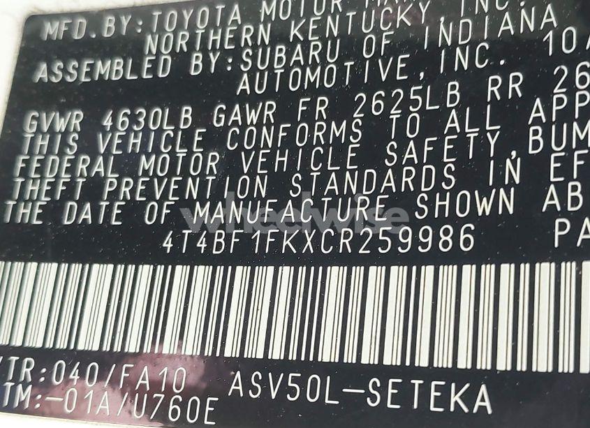 Photo 9 of 2012 Toyota Camry L (VIN 4T4BF1FKXCR259986)