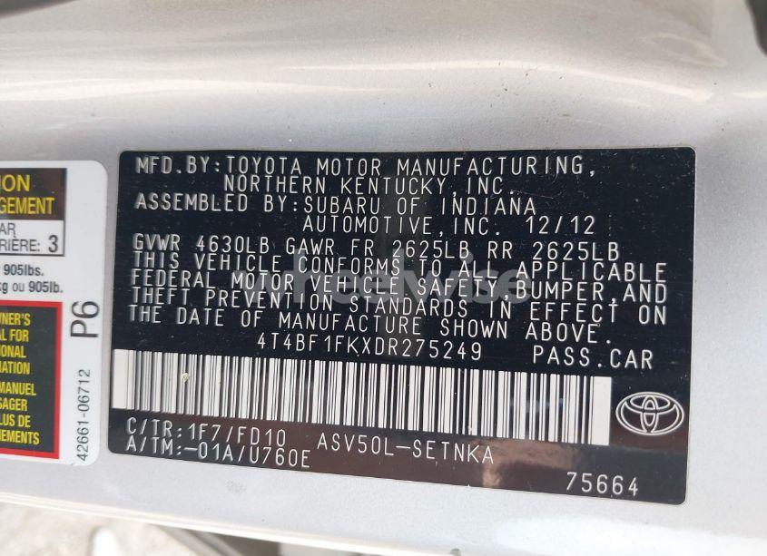 Photo 9 of 2013 Toyota Camry LE (VIN 4T4BF1FKXDR275249)