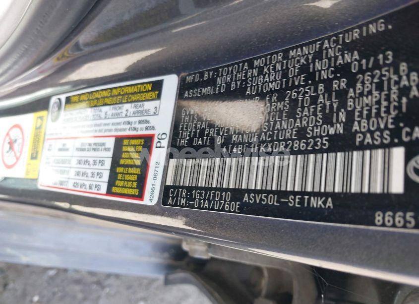 Photo 9 of 2013 Toyota Camry LE (VIN 4T4BF1FKXDR286235)