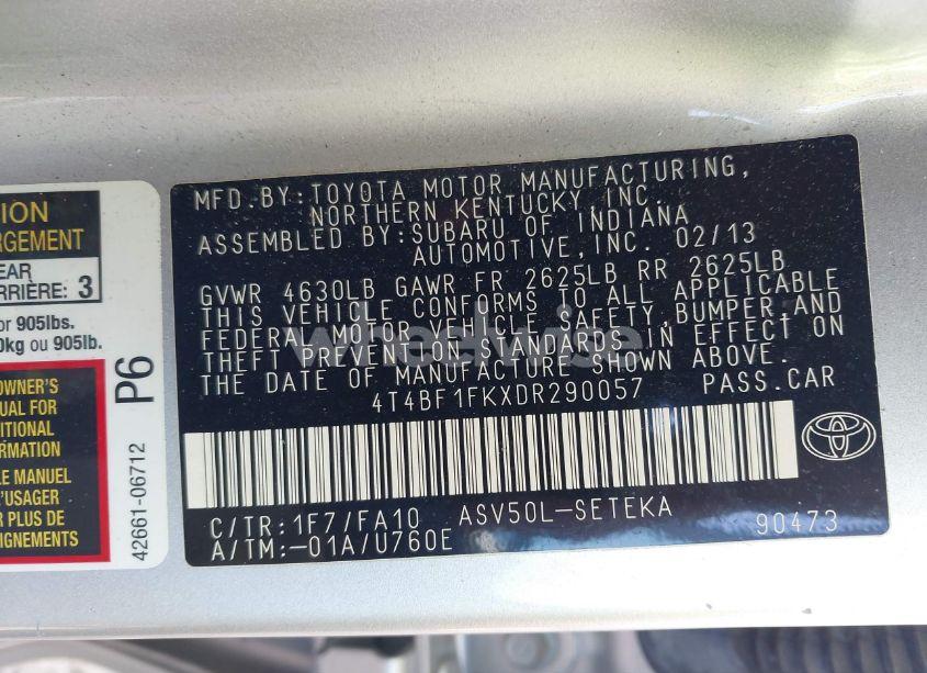 Photo 9 of 2013 Toyota Camry L/SE/LE/XLE (VIN 4T4BF1FKXDR290057)