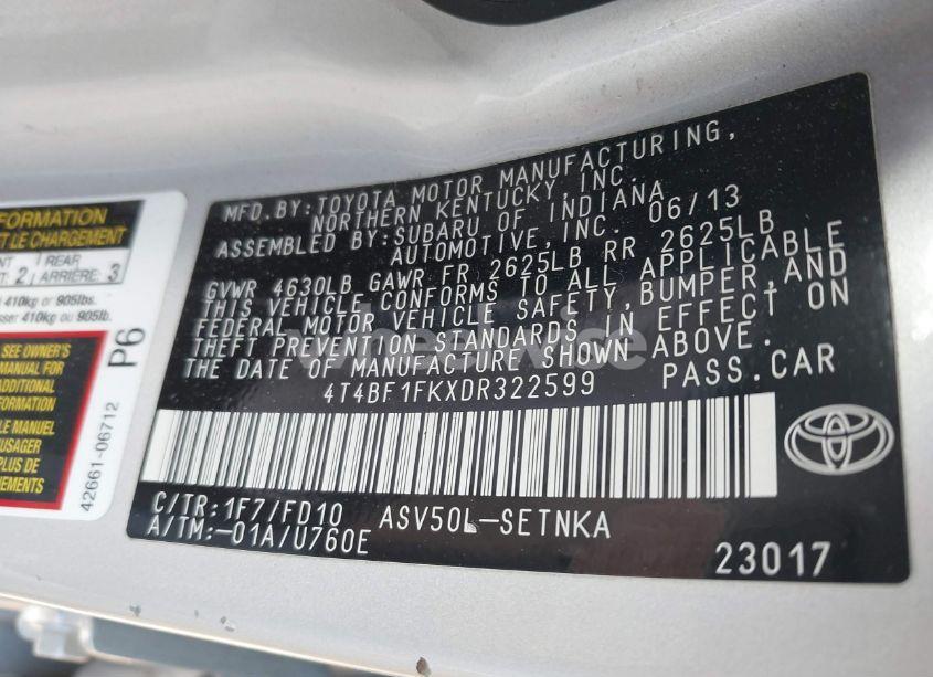 Photo 9 of 2013 Toyota Camry LE (VIN 4T4BF1FKXDR322599)