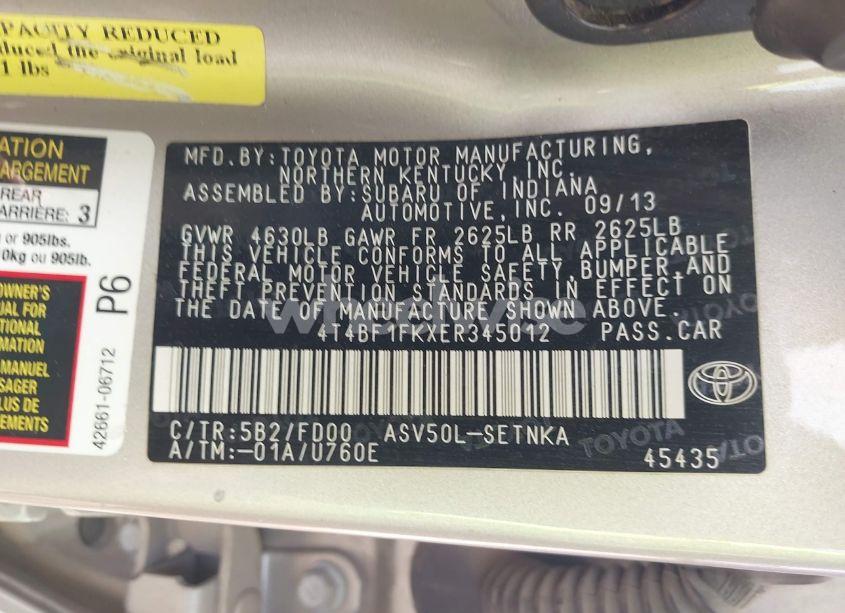 Photo 9 of 2014 Toyota Camry LE (VIN 4T4BF1FKXER345012)