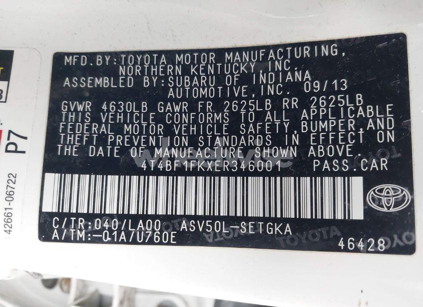 Photo 9 of 2014 Toyota Camry XLE (VIN 4T4BF1FKXER346001)