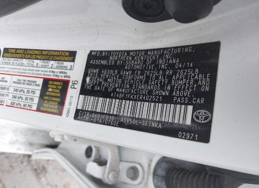 Photo 9 of 2014 Toyota Camry LE (VIN 4T4BF1FKXER402521)