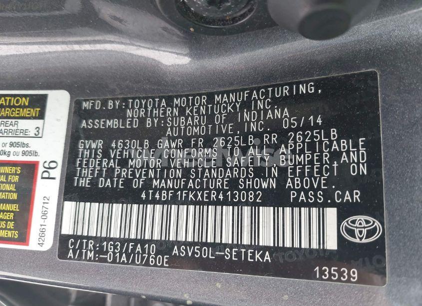 Photo 9 of 2014 Toyota Camry L (VIN 4T4BF1FKXER413082)