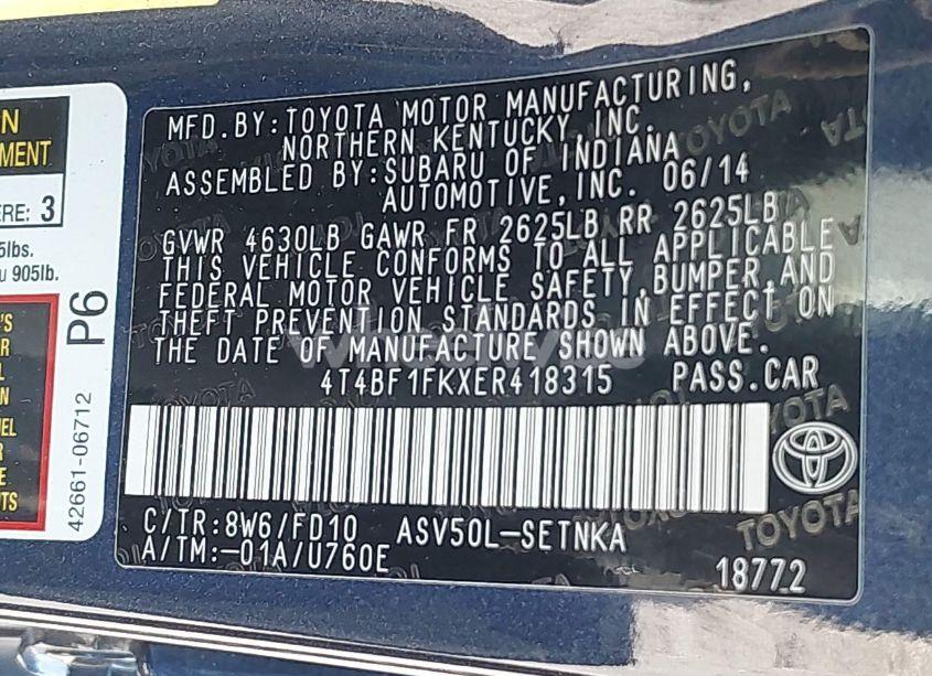 Photo 9 of 2014 Toyota Camry LE (VIN 4T4BF1FKXER418315)