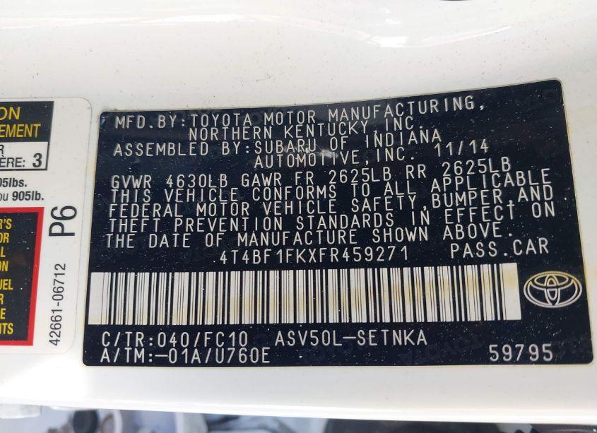 Photo 9 of 2015 Toyota Camry LE (VIN 4T4BF1FKXFR459271)