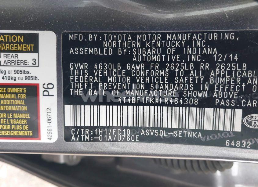 Photo 9 of 2015 Toyota Camry LE (VIN 4T4BF1FKXFR464308)