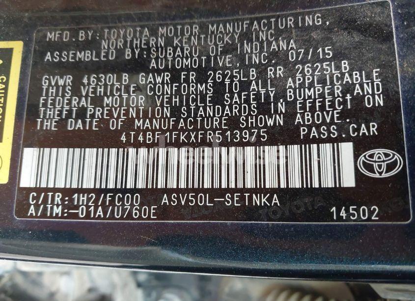 Photo 9 of 2015 Toyota Camry LE (VIN 4T4BF1FKXFR513975)