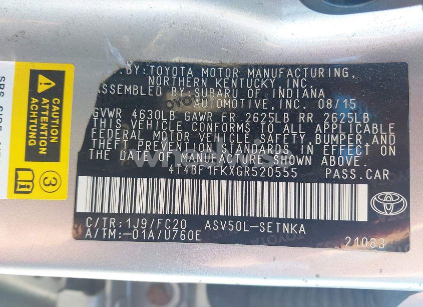 Photo 9 of 2016 Toyota Camry LE (VIN 4T4BF1FKXGR520555)