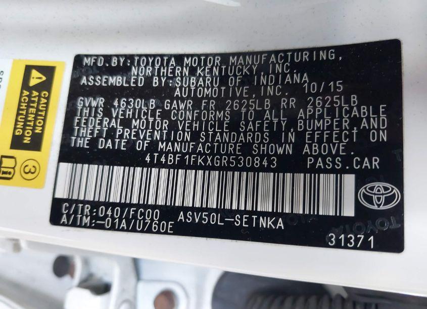 Photo 9 of 2016 Toyota Camry LE/XLE/SE/XSE (VIN 4T4BF1FKXGR530843)