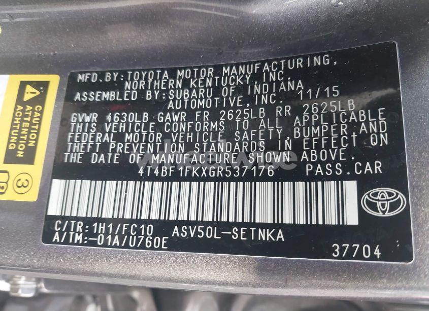 Photo 9 of 2016 Toyota Camry LE (VIN 4T4BF1FKXGR537176)