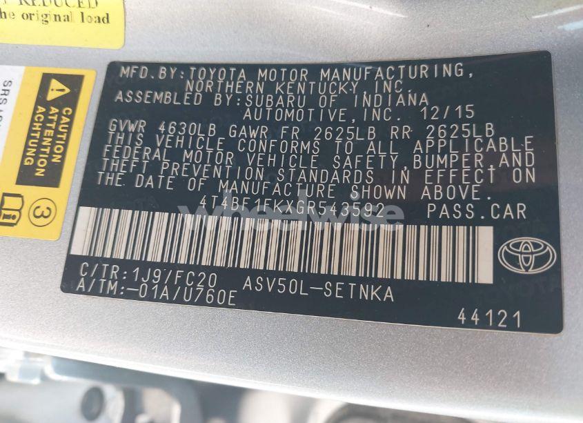 Photo 9 of 2016 Toyota Camry LE/XLE/SE/XSE (VIN 4T4BF1FKXGR543592)