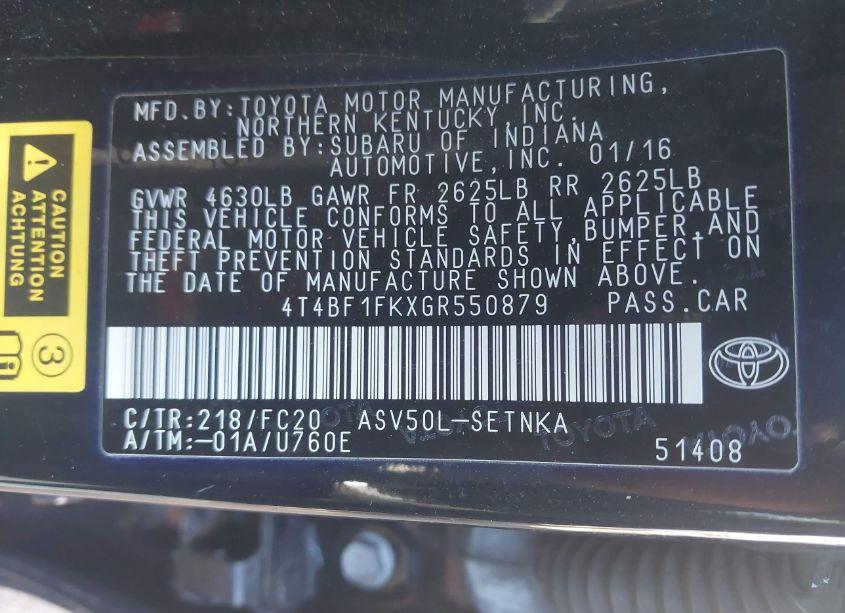 Photo 9 of 2016 Toyota Camry LE (VIN 4T4BF1FKXGR550879)