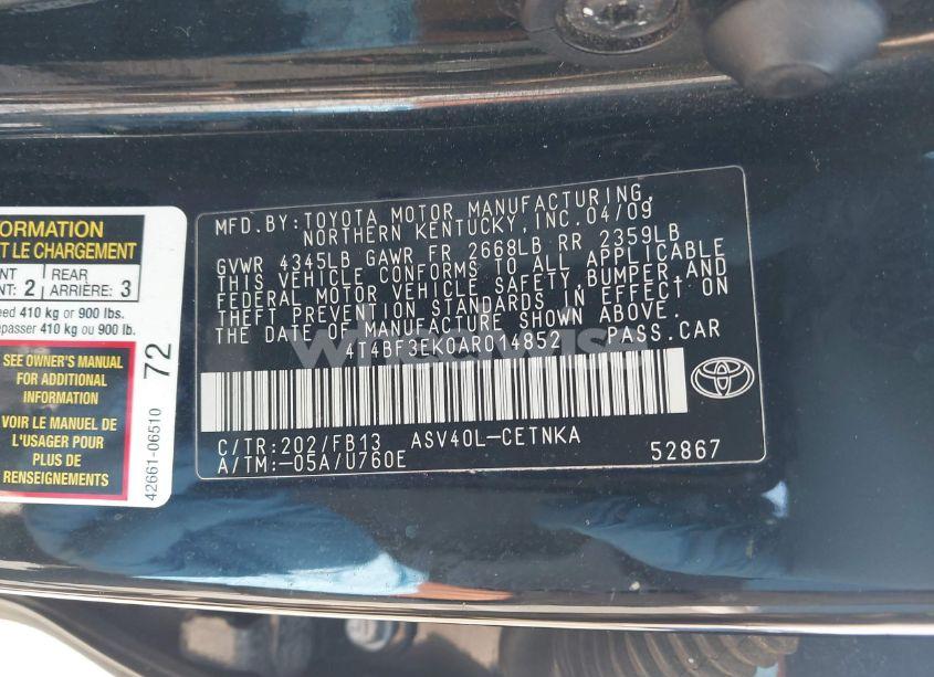 Photo 9 of 2010 Toyota Camry (VIN 4T4BF3EK0AR014852)