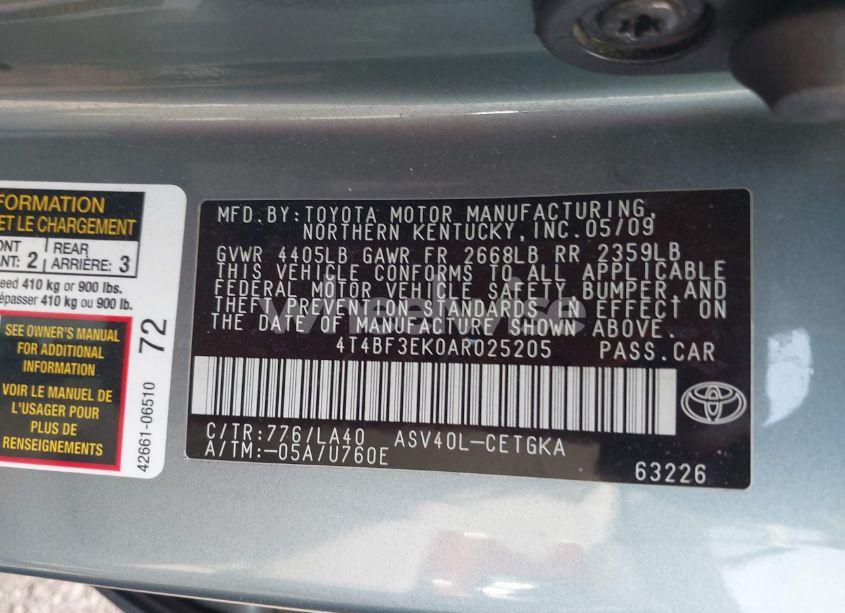 Photo 9 of 2010 Toyota Camry XLE (VIN 4T4BF3EK0AR025205)