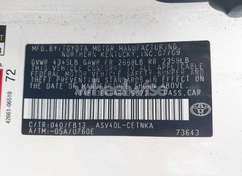 Photo 9 of 2010 Toyota Camry LE (VIN 4T4BF3EK0AR035622)