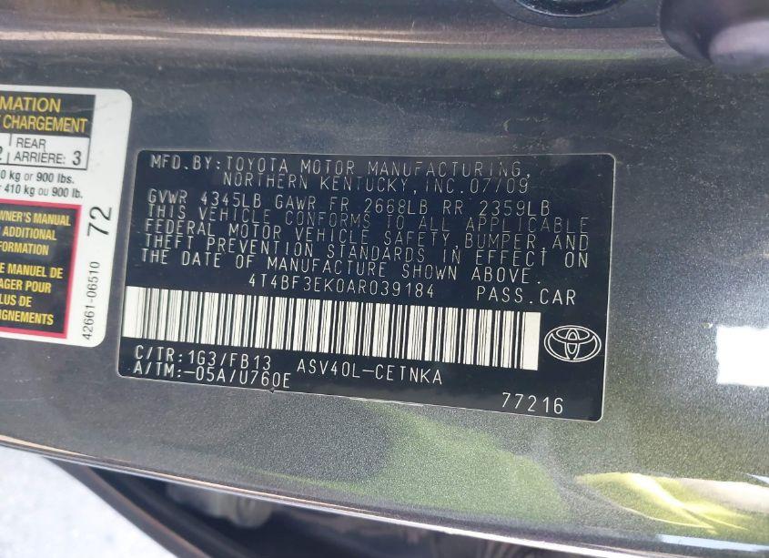 Photo 9 of 2010 Toyota Camry LE (VIN 4T4BF3EK0AR039184)