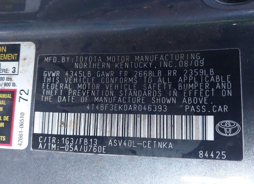 Photo 9 of 2010 Toyota Camry LE (VIN 4T4BF3EK0AR046393)