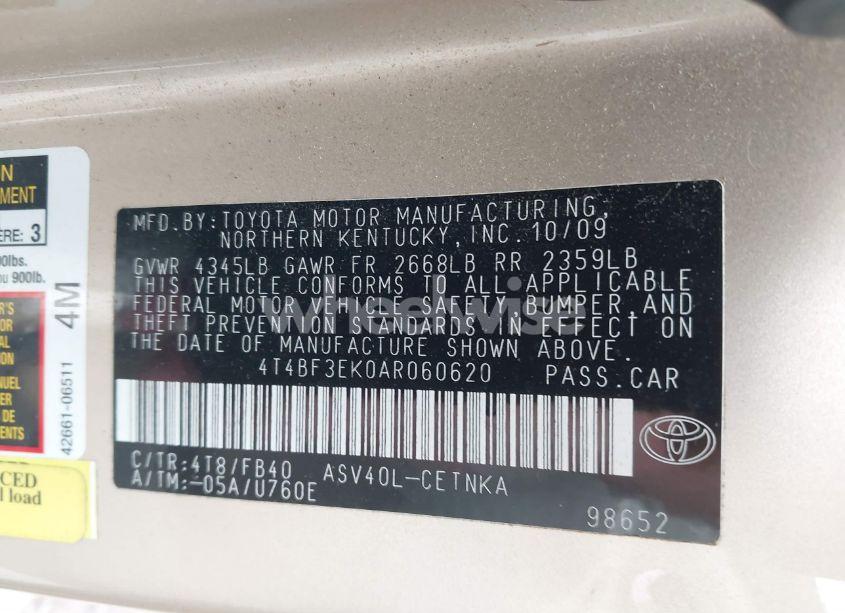 Photo 9 of 2010 Toyota Camry LE (VIN 4T4BF3EK0AR060620)