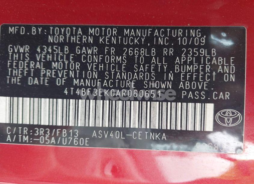 Photo 9 of 2010 Toyota Camry LE (VIN 4T4BF3EK0AR060651)