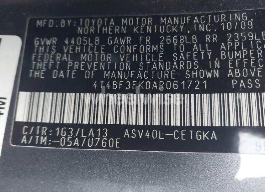 Photo 9 of 2010 Toyota Camry XLE (VIN 4T4BF3EK0AR061721)