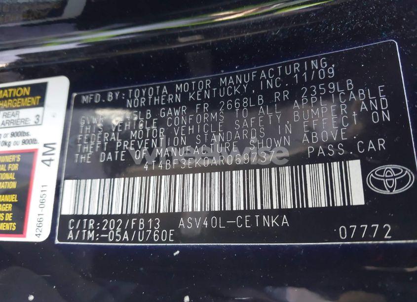 Photo 9 of 2010 Toyota Camry LE (VIN 4T4BF3EK0AR069737)