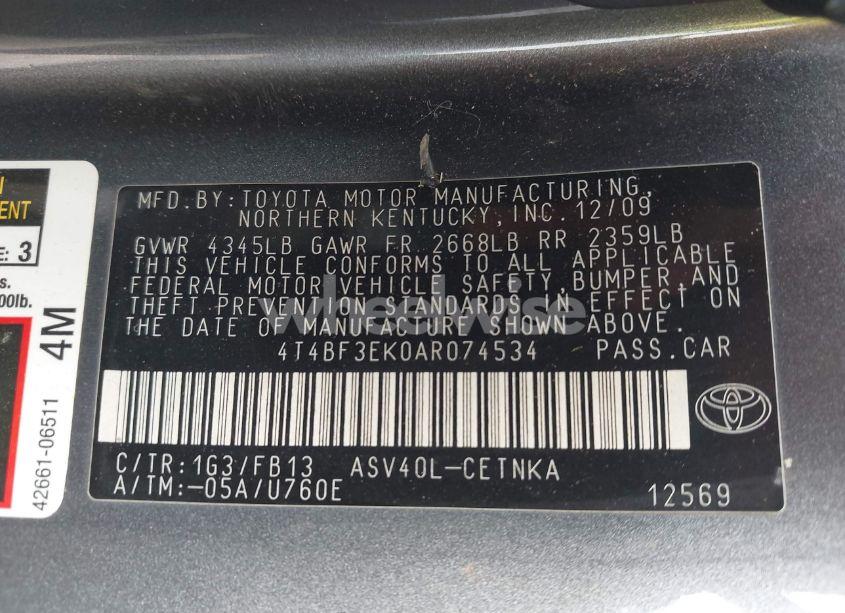 Photo 9 of 2010 Toyota Camry SE/LE/XLE (VIN 4T4BF3EK0AR074534)