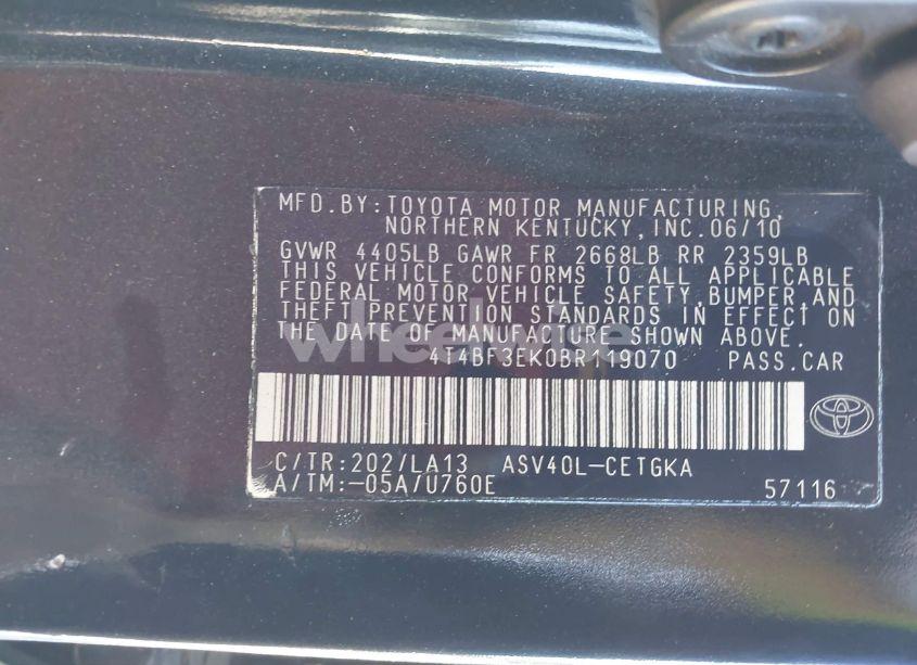 Photo 9 of 2011 Toyota Camry XLE (VIN 4T4BF3EK0BR119070)