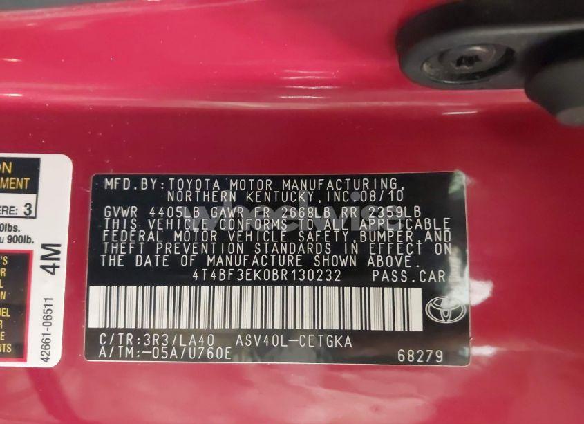 Photo 9 of 2011 Toyota Camry XLE (VIN 4T4BF3EK0BR130232)