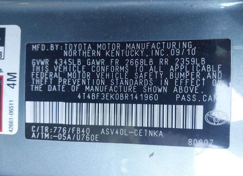 Photo 9 of 2011 Toyota Camry LE (VIN 4T4BF3EK0BR141960)